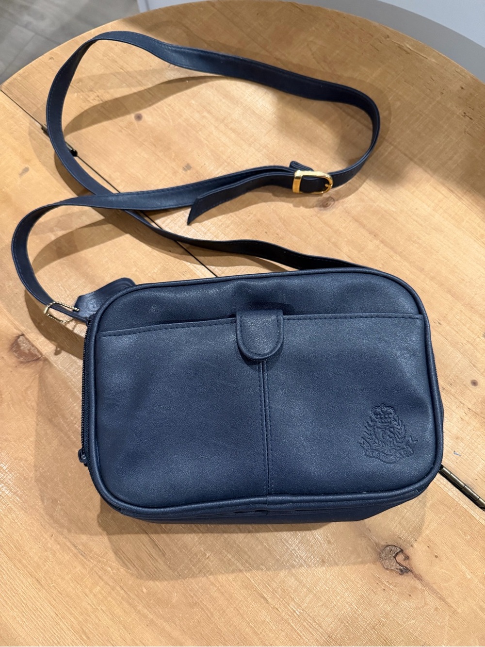 Tandem Tan-Sac of California Navy Leather Crossbody Bag Double Zipper